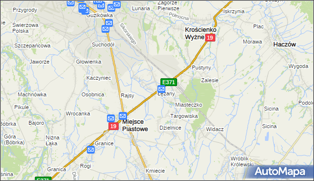 mapa Łężany gmina Miejsce Piastowe, Łężany gmina Miejsce Piastowe na mapie Targeo