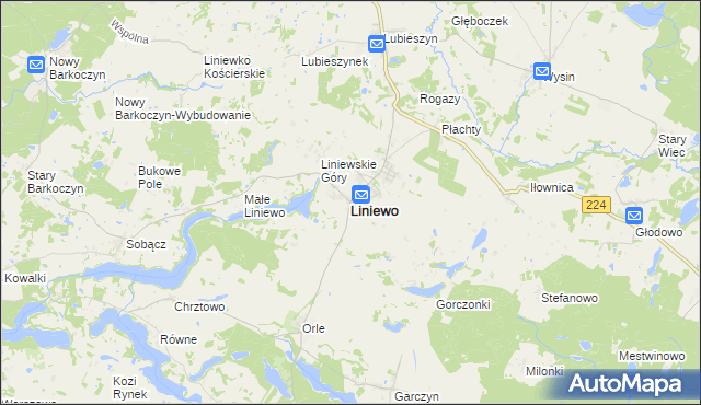 mapa Liniewo, Liniewo na mapie Targeo