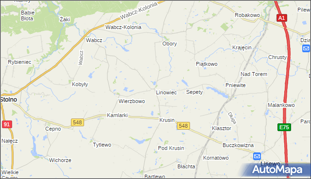 mapa Linowiec gmina Lisewo, Linowiec gmina Lisewo na mapie Targeo