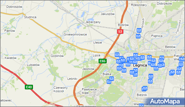 mapa Lipce gmina Miłkowice, Lipce gmina Miłkowice na mapie Targeo