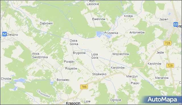 mapa Lipia Góra gmina Krasocin, Lipia Góra gmina Krasocin na mapie Targeo