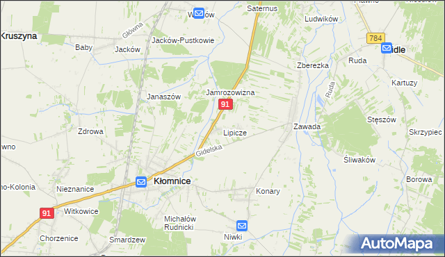mapa Lipicze gmina Kłomnice, Lipicze gmina Kłomnice na mapie Targeo