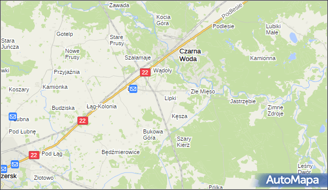 mapa Lipki gmina Czersk, Lipki gmina Czersk na mapie Targeo