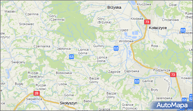 mapa Lipnica Dolna gmina Brzyska, Lipnica Dolna gmina Brzyska na mapie Targeo