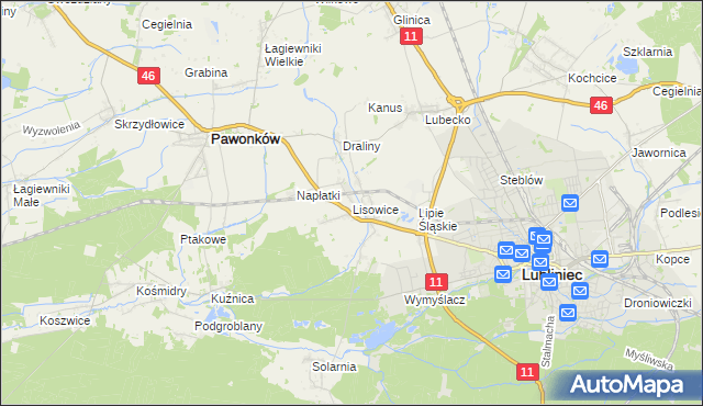 mapa Lisowice gmina Pawonków, Lisowice gmina Pawonków na mapie Targeo