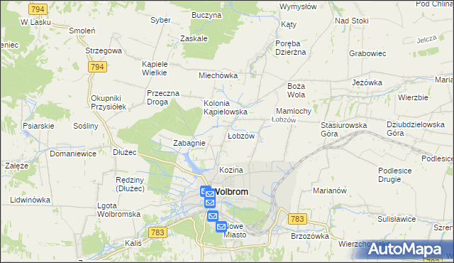 mapa Łobzów gmina Wolbrom, Łobzów gmina Wolbrom na mapie Targeo