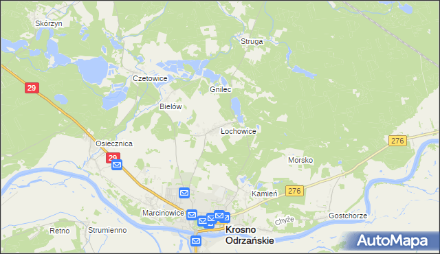 mapa Łochowice gmina Krosno Odrzańskie, Łochowice gmina Krosno Odrzańskie na mapie Targeo