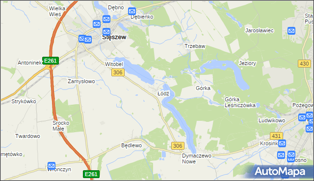 mapa Łódź gmina Stęszew, Łódź gmina Stęszew na mapie Targeo
