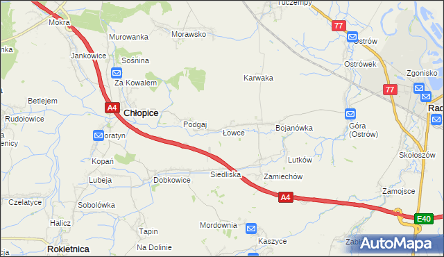 mapa Łowce, Łowce na mapie Targeo