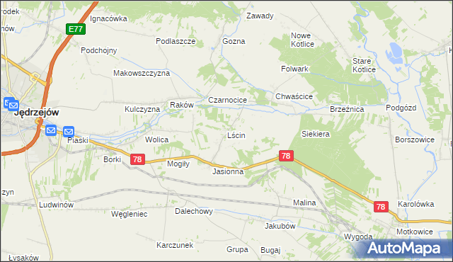 mapa Lścin, Lścin na mapie Targeo