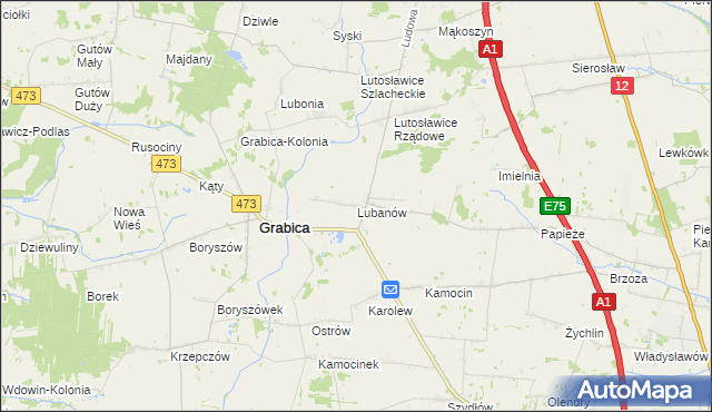 mapa Lubanów gmina Grabica, Lubanów gmina Grabica na mapie Targeo