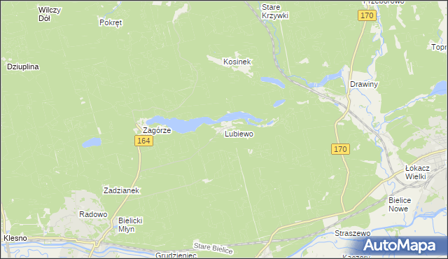 mapa Lubiewo gmina Drezdenko, Lubiewo gmina Drezdenko na mapie Targeo
