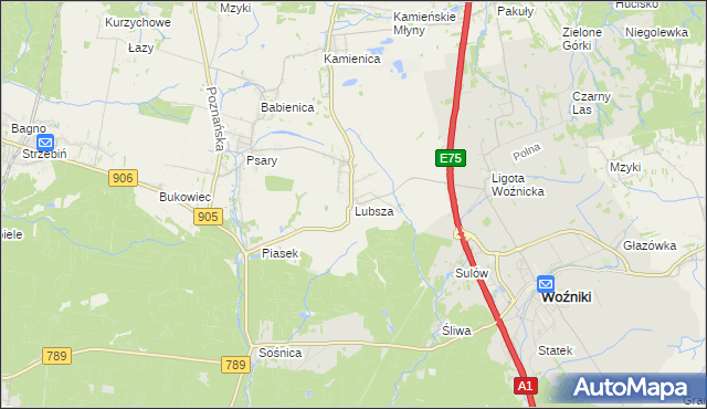 mapa Lubsza gmina Woźniki, Lubsza gmina Woźniki na mapie Targeo