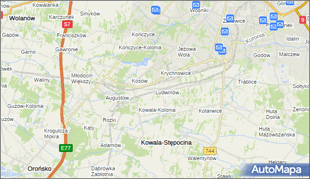 mapa Ludwinów gmina Kowala, Ludwinów gmina Kowala na mapie Targeo