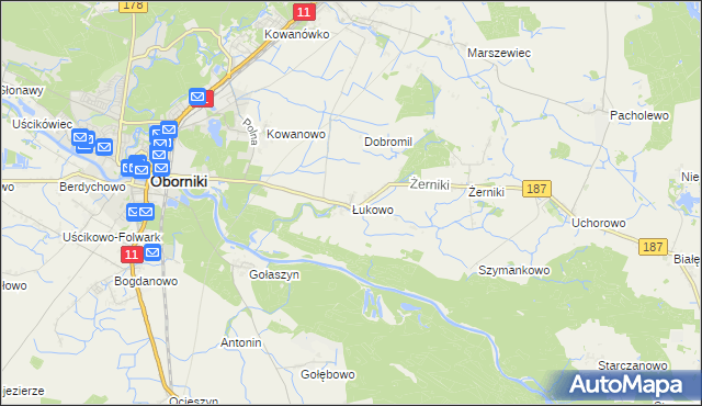 mapa Łukowo gmina Oborniki, Łukowo gmina Oborniki na mapie Targeo
