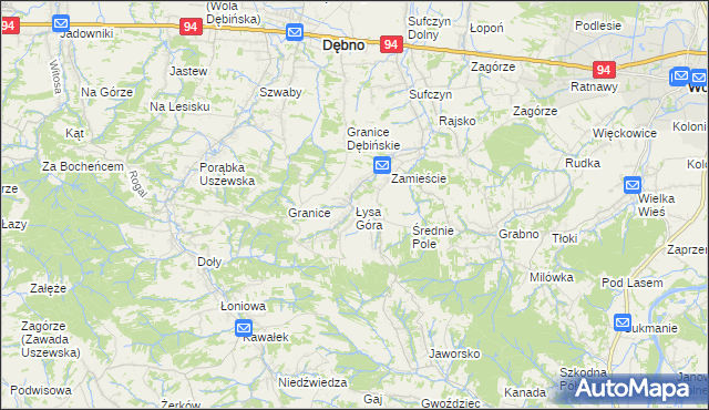 mapa Łysa Góra gmina Dębno, Łysa Góra gmina Dębno na mapie Targeo