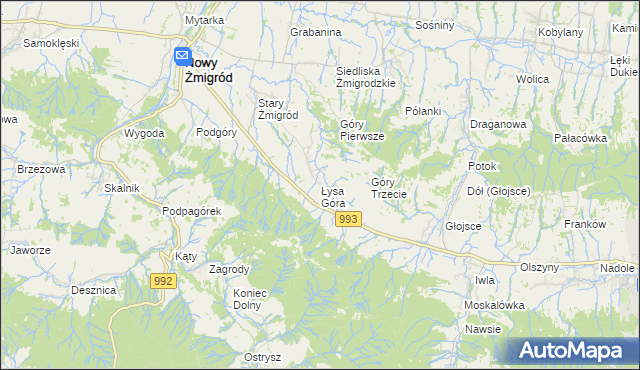 mapa Łysa Góra gmina Nowy Żmigród, Łysa Góra gmina Nowy Żmigród na mapie Targeo