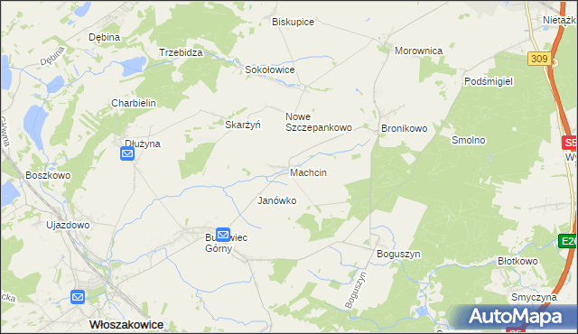 mapa Machcin gmina Śmigiel, Machcin gmina Śmigiel na mapie Targeo