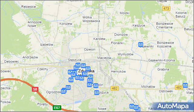 mapa Maciejów gmina Zduńska Wola, Maciejów gmina Zduńska Wola na mapie Targeo