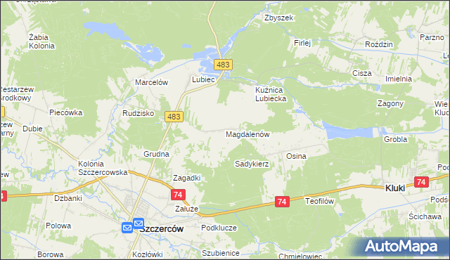 mapa Magdalenów gmina Szczerców, Magdalenów gmina Szczerców na mapie Targeo