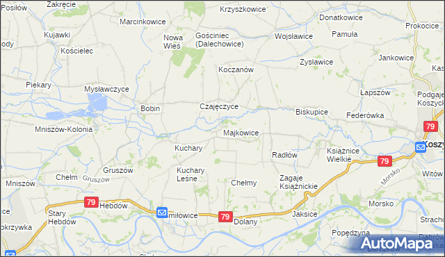 mapa Majkowice gmina Nowe Brzesko, Majkowice gmina Nowe Brzesko na mapie Targeo