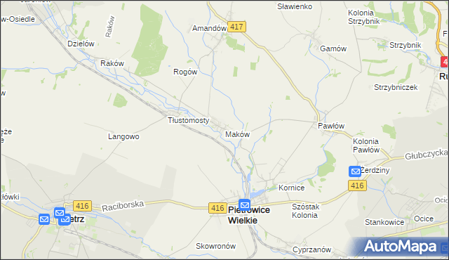 mapa Maków gmina Pietrowice Wielkie, Maków gmina Pietrowice Wielkie na mapie Targeo