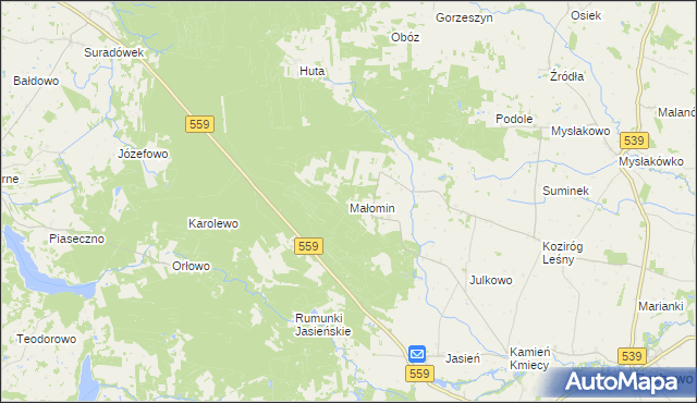 mapa Małomin, Małomin na mapie Targeo