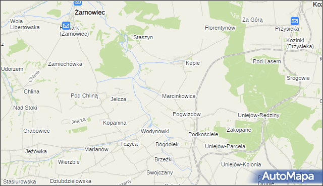 mapa Marcinkowice gmina Charsznica, Marcinkowice gmina Charsznica na mapie Targeo