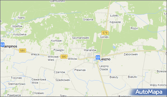 mapa Marianów gmina Leszno, Marianów gmina Leszno na mapie Targeo