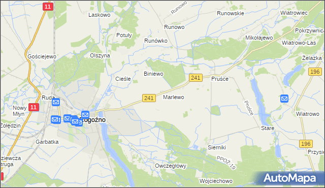 mapa Marlewo gmina Rogoźno, Marlewo gmina Rogoźno na mapie Targeo