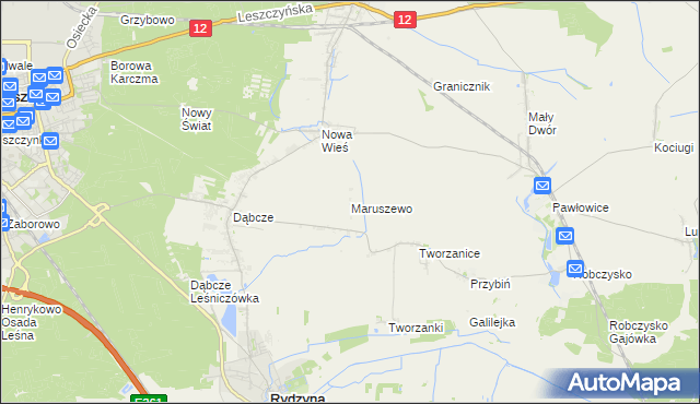 mapa Maruszewo gmina Rydzyna, Maruszewo gmina Rydzyna na mapie Targeo