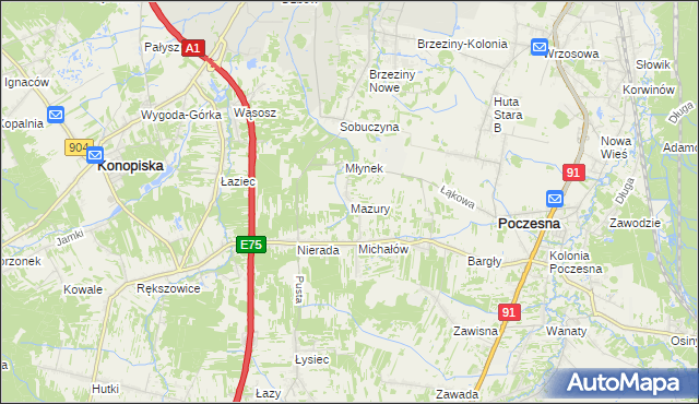 mapa Mazury gmina Poczesna, Mazury gmina Poczesna na mapie Targeo