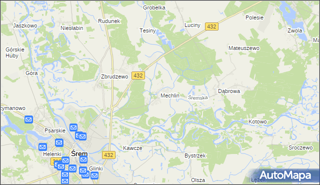 mapa Mechlin gmina Śrem, Mechlin gmina Śrem na mapie Targeo
