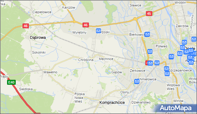 mapa Mechnice gmina Dąbrowa, Mechnice gmina Dąbrowa na mapie Targeo