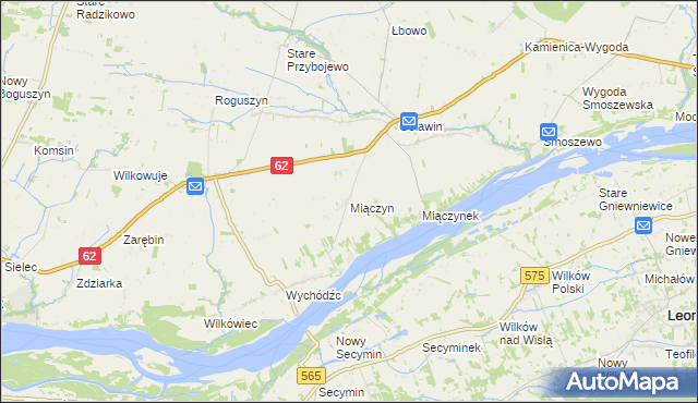 mapa Miączyn gmina Czerwińsk nad Wisłą, Miączyn gmina Czerwińsk nad Wisłą na mapie Targeo