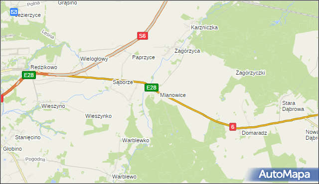 mapa Mianowice gmina Damnica, Mianowice gmina Damnica na mapie Targeo