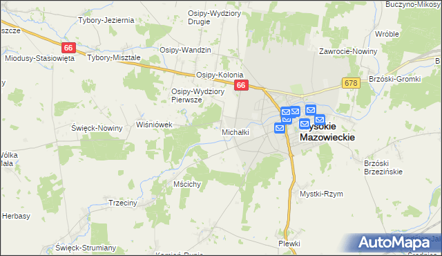 mapa Michałki gmina Wysokie Mazowieckie, Michałki gmina Wysokie Mazowieckie na mapie Targeo