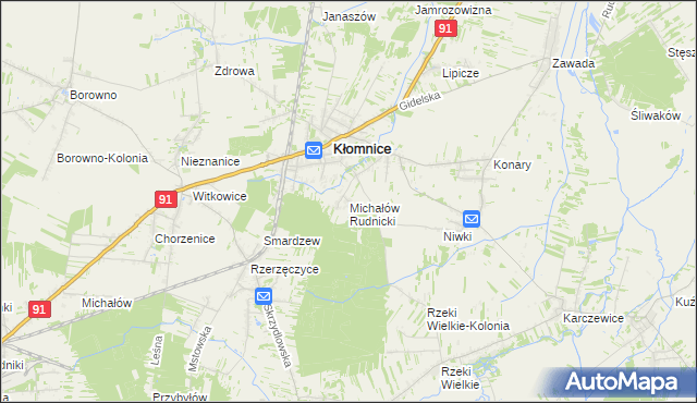 mapa Michałów gmina Kłomnice, Michałów gmina Kłomnice na mapie Targeo