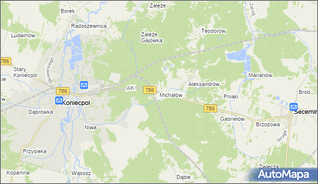 mapa Michałów gmina Koniecpol, Michałów gmina Koniecpol na mapie Targeo