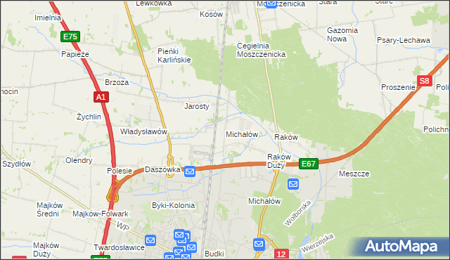 mapa Michałów gmina Moszczenica, Michałów gmina Moszczenica na mapie Targeo