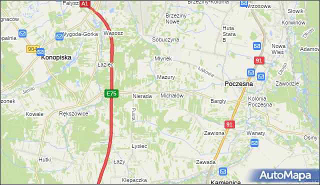 mapa Michałów gmina Poczesna, Michałów gmina Poczesna na mapie Targeo