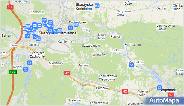 mapa Michałów gmina Skarżysko Kościelne, Michałów gmina Skarżysko Kościelne na mapie Targeo