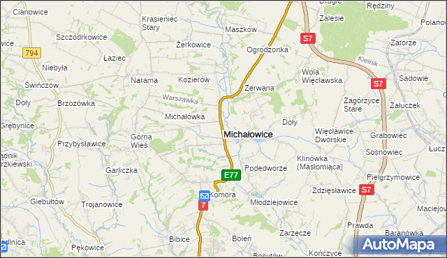 mapa Michałowice powiat krakowski, Michałowice powiat krakowski na mapie Targeo