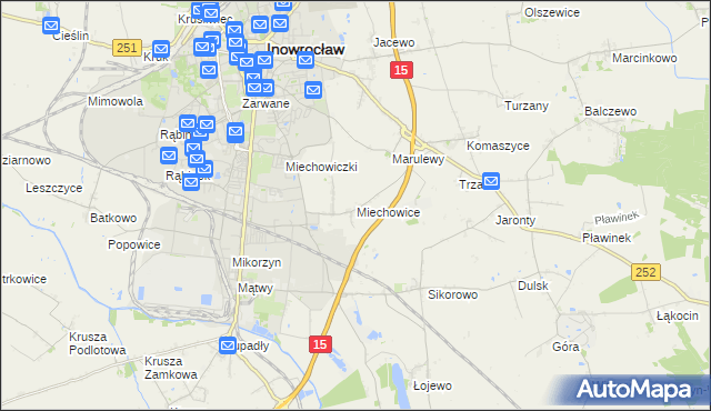 mapa Miechowice gmina Inowrocław, Miechowice gmina Inowrocław na mapie Targeo