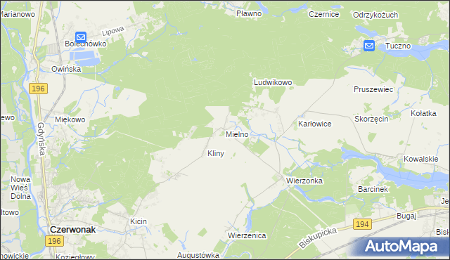 mapa Mielno gmina Czerwonak, Mielno gmina Czerwonak na mapie Targeo