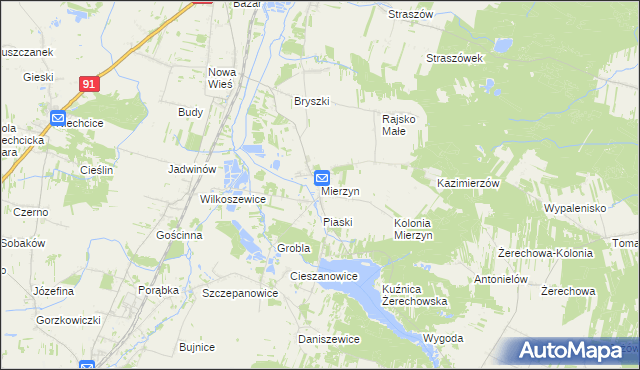 mapa Mierzyn gmina Rozprza, Mierzyn gmina Rozprza na mapie Targeo