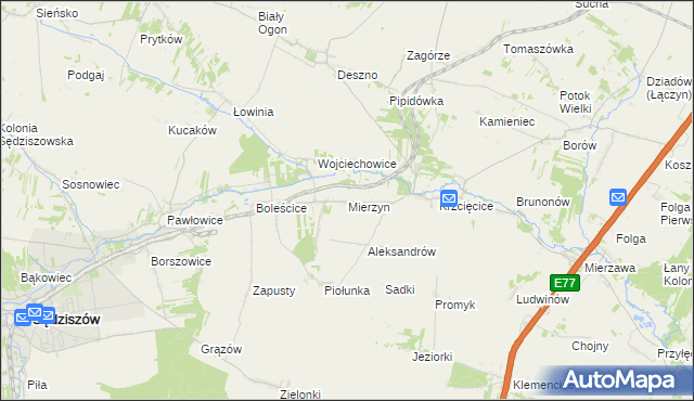 mapa Mierzyn gmina Sędziszów, Mierzyn gmina Sędziszów na mapie Targeo