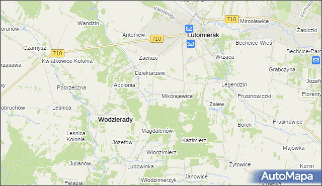 mapa Mikołajewice gmina Lutomiersk, Mikołajewice gmina Lutomiersk na mapie Targeo