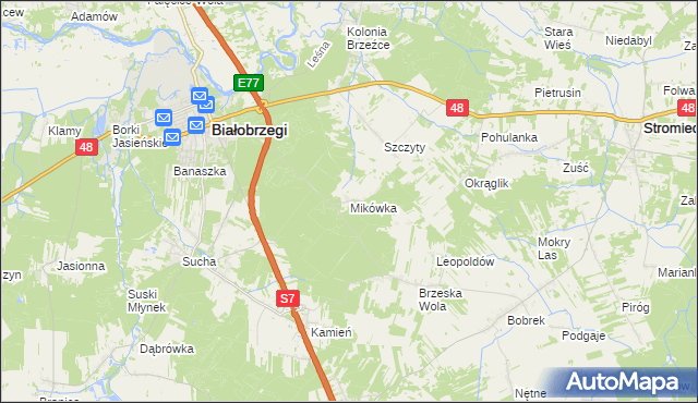 mapa Mikówka gmina Białobrzegi, Mikówka gmina Białobrzegi na mapie Targeo