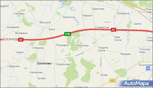 mapa Milkarowo, Milkarowo na mapie Targeo